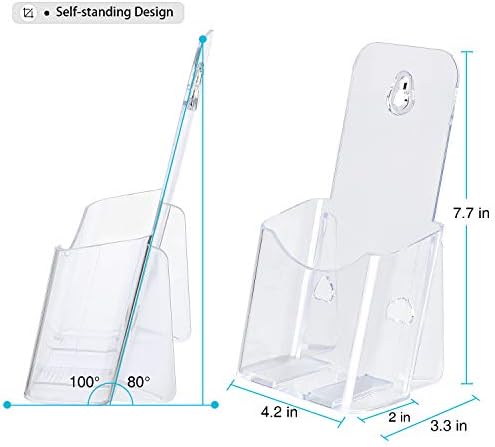 (4 опаковки) Акрил държач за брошури, Прозрачен Пластмасов държач за брошури ширина 4 инча, списания, документи, брошури, Поставка за показване на стената / офис масат