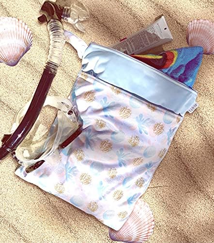 Чанта за влажни сушене на пелени от плат LilArtie, Миещи се, Водоустойчива, за Многократна употреба, с Два джоба с цип, за пътуване в количка, на Плажа, на Басейна, Грижа за замърсени детски неща, за практикуване на
