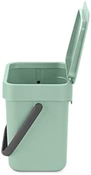 Кофа за боклук Brabantia Sort & Go за храните (0,8 литра / Нефритово зелен), Малък Кухненски контейнера за компост, с дръжка и свалящ се капак, лесен за почистване