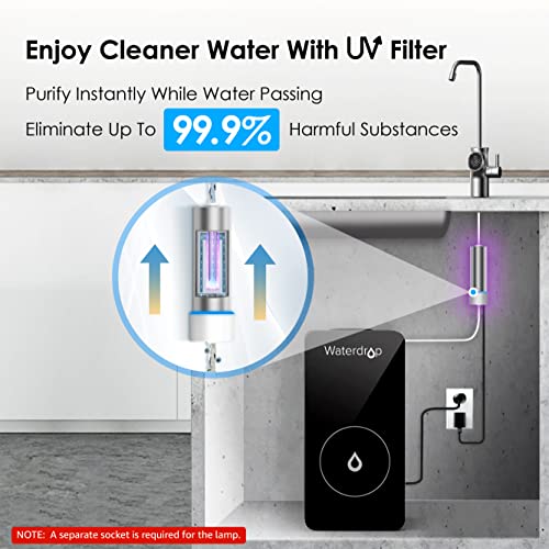 Система за обратна Осмоза Waterdrop D6, Безцилиндровая система за филтриране RO вода с капацитет от 600 GPD, 2: 1 за източване на чистата вода и филтър за стерилизация на вода Waterdrop LED UV Ultrąviolët за ястия,