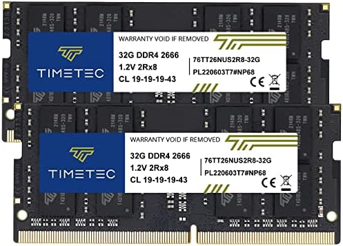 Timetec 64 GB комплект (2x32 GB) DDR4 2666 Mhz PC4-21300 Без ECC, Без буфериране 1,2 В CL19 2Rx8 Двустепенна 260-пинов sodimm памет за Лаптоп за лаптоп Актуализация на модул оперативна памет (64 GB комплект (2x32 GB))