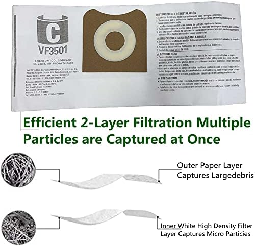 Сменяеми Филтърни торби Yonice 23738 VF3501, Съвместими с пылесборными торби Ridgid обем 4 литра/Workshop WS32045F, Сухи Вакуумни филтри за мокра сушене, 10 x