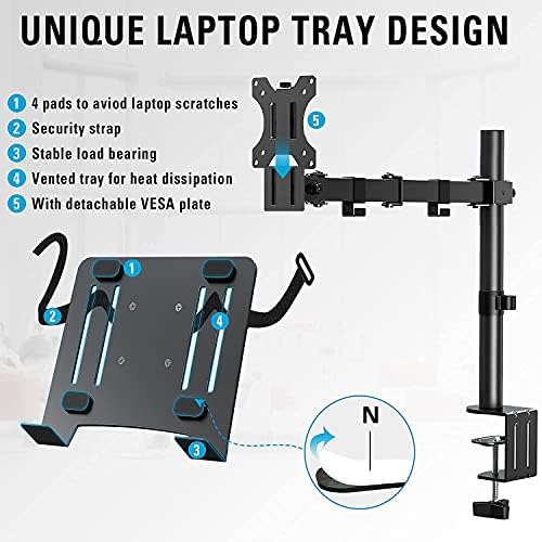 MOUNTUP Одинарное Планина за лаптоп с Чекмедже и Отделно Стоящи Стойка за два монитора, Комплект за свободни закрепване на Монитора на лаптопа с Компютърен екран