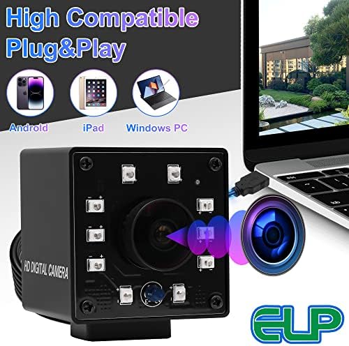 ELP Камера USB 1080 P Широкоъгълен Рибешко Око 170 градуса IR LED Инфрачервена Уеб Камера PC Камера с Мини-Корпус USB Камера за Raspberry Pi Linux Windows, Mac Os Android