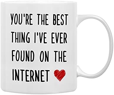 QASHWEY Ти си най-Доброто, което Някога съм Намери в Интернет Чаши за Кафе Чаша, Романтичен Подарък за онлайн Запознанства за Него, на Гаджето Си, на Приятелка, Подарък за Свети Валентин Керамична Чаша с двустранно