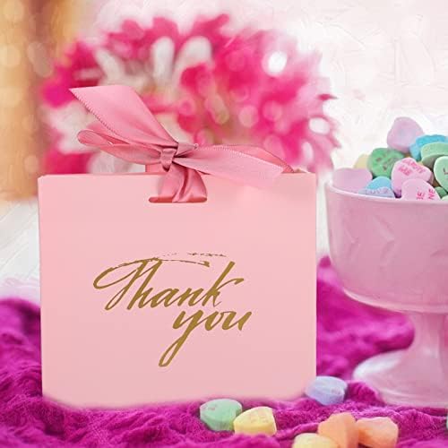LIOOBO 24 Малки опаковки подарък пакет Благодаря, розови пакети за партита с розова панделка-лък, 4,5x1,8x3,9 инча, Хартиени пакети за Рожден Ден, Сватба, честване на шаферки,