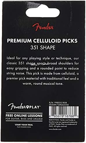 Медиатори за китари Fender Premium от целулоид 351 Форма, Океано-Тюркоаз, Среден, 12 броя в опаковка