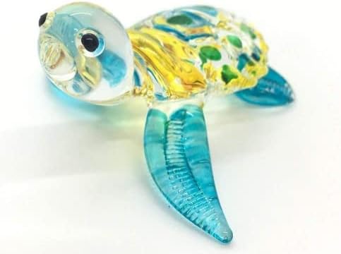 Художествено стъкло ръчно выдувки, е Колекция Миниатюрни животни, морски Костенурки, Миниатюри куклена къща, Произведения на Издухано стъкло Костенурки.(N0053)