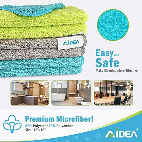 Почистващи кърпички AIDEA от микрофибър-8 бр, По-меки, Добре абсорбиращи, гладка, без разводи за дома, кухни, кола, подаръци, до витрините на магазините (12x16 инча)-8 бр.