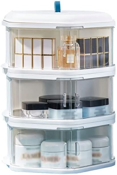 Кутия за съхранение на козметика VIORED Настолна многопластова Кутия за съхранение Тоалетка Прозрачна кутия за съхранение с капак, Подходящ за съхранение на продукти за грижа за кожата и Декоративна косметичка (Размер: