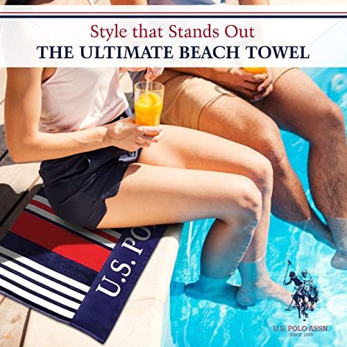 Асоциация на поло САЩ. Плажна кърпа на ивици в морски стил с Голям размер (40 x 70) - Луксозно Памучно Хотелски кърпа от Плюш за вана, басейн - Bon Voyage Stripe