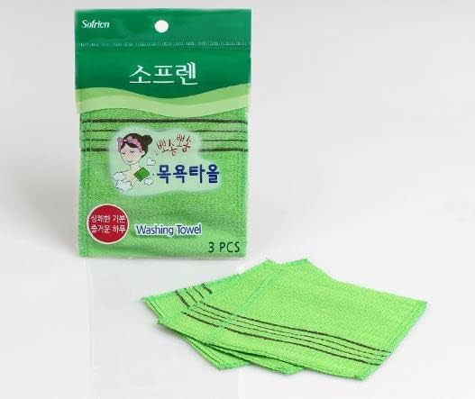 Корейското Отшелушивающее Кърпа Sofrien, Ръкавици за миене на съдове, на Корейското Кърпа за душ и вана Itaaly (6,29 x 5,3 инча) (Зелен, 3 бр) се Прави в Корея