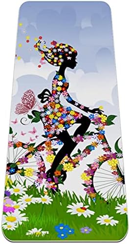 Siebzeh Flowers Байк Момиче Riding Ливади пеперуди Премиум-Дебела подложка за Йога Екологичен Гумена подложка за здраве и фитнес, Нескользящий мат за всички видове упражнения, йога и пилатес (72 x 24x 6 мм)