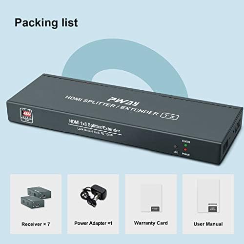 GREATHTEK Удължител HDMI Splitter 1x7 със 7 порта за Ethernet-кабел CAT5E/CAT6/CAT7 с петлевым изход HDMI, функция POC и горивото EDID – до 50 м (165 фута) при резолюция 1080p 60 Hz