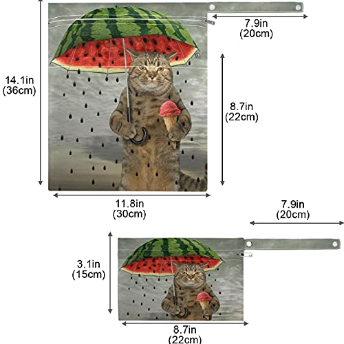 visesunny Ретро Котка С Чадър-Диня, Мультяшное Животно, 2 бр., Влажна чанта с джобове с цип, Моющаяся, Множество, Голям за Пътуване, плаж, басейн, детска градина, колички, Памперси, Мръсна спортни дрехи, Мокри бански