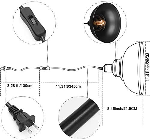 Окачен лампа YeLEEiNO за помещения, Ретро Черно покритие E26, Окачен Тавана лампа с 1 Лампа, Окачена лампа, Сменяем кабел с превключвател за включване / изключване