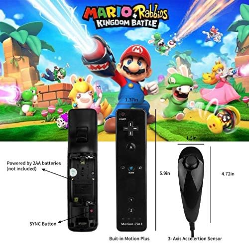 Контролер Wii е Съвместима с Wii на Nintendo, Wii U (2 комплекта) Включва в себе си 2 дистанционно управление на Wii и вграден сензор за движение Plus, както и 2 нунчака (актуализирани).