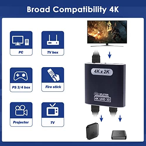 NMEPLAD HDMI-сплитер 1 в 2 изхода за два монитора (включително кабел HDMI2.0) HDCP1.4 4K @ 30Hz HDMI-сплитер с разширен дисплей, Hdmi адаптер за два монитора/Дубликат / Огледален за телеви?