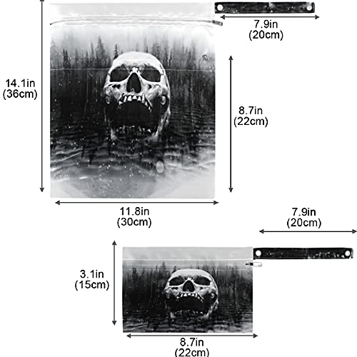 visesunny 2 бр. Мокри чанта с джобове с цип Череп в Мъгла езеро Моющаяся Множество Голям за пътуване, плаж, басейн, детска градина, колички, Памперси, Мръсна спортни дрехи,