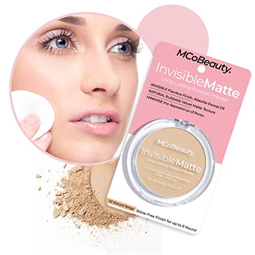 Невидима Matte монолитен борда прах MCoBeauty | компактна пудра За Фиксиране и довършителни работи на лицето | Натурален Бежов