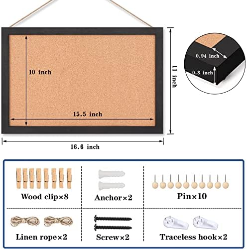 Обяви Miratino, Корк Дъска в Дървена Рамка с Размер 16x11 Инча, Висящи за Офис, Училище Черен на Цвят, аксесоари за Дома