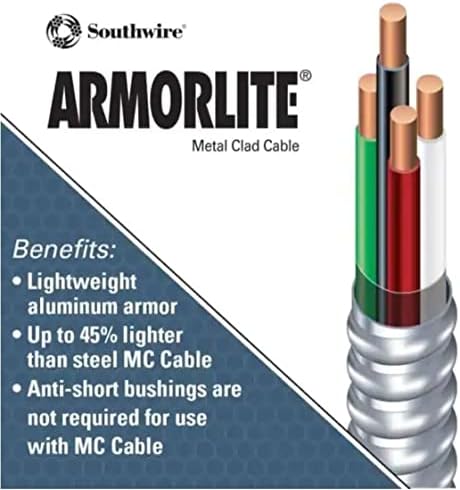 Southwire 68584 221 25-Крак кабел MC с 3 проводници на 10-ти Калибър, Алуминиев