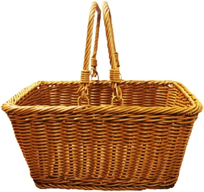 плетени кошници Имитация на Ратан Кошница за съхранение на Ръчно изработени Кошница за пазаруване в Супермаркета Градинска Сънливи кош за събиране на JrenBox (Цвят: 02, размер: 40 * 30 * 18 см)