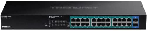 26-Port gigabit switch TRENDnet PoE +, 24 порта PoE + мощност 30 W, 2 слота за Gigabit SFP, бюджет PoE 380 W, комутаторна способност 52 Gbit/s, за монтаж в rack 1U 19 , защита на целия срок на служба, Черен, TPE-TG262