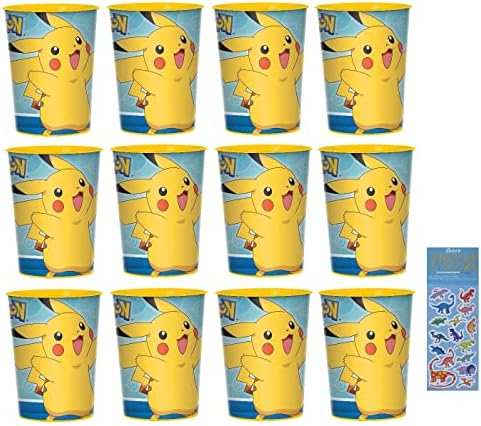 Бебешки комплект, подходящ за парти в чест на рождения ден на pokemon от amscan включва пластмасови чаши за многократна употреба за подаръци - 12 броя