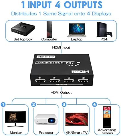 HDMI-сплитер 1 към 4 изхода, 4Kx2K при 30 Hz