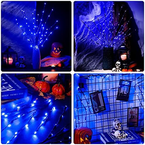 Осветителни тела под формата на клончета KXCOFTXI, 3 Опаковки Осветени Клонки за Вази с 60 ярки Светлини, Гъвкави Батарейные Фенери за Хелоуин, Клони Върба с led подсветка за декорация на дома за Хелоуин (Blu-ray)