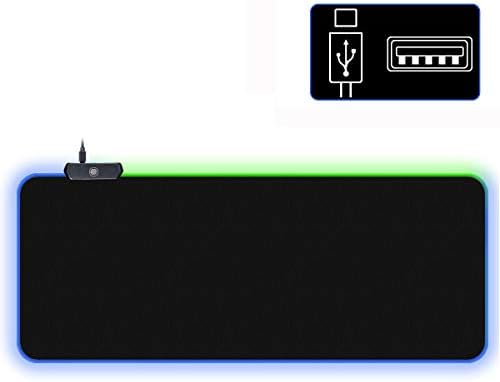 Голям RGB Геймърска Подложка за мишка Големи Светещи led Разширено Подложка за мишка с 12 Режима на осветление Нескользящая Гумена Основа Подложка за компютърна клавиатура, 32 X 12 инча Непромокаема Подложка за компютърна