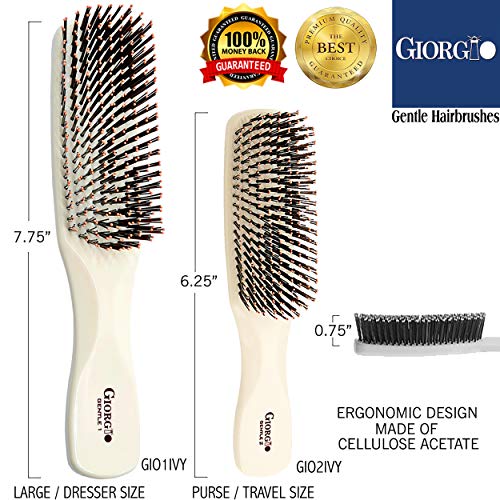 Четка за коса Giorgio GIO2IVY Слонова кост 6,25 см Нежно Докосване Detangler за мъже, Жени и Деца. Мека четина за чувствителна кожа на главата. Влажен и Сух за всички типове коса. Ч