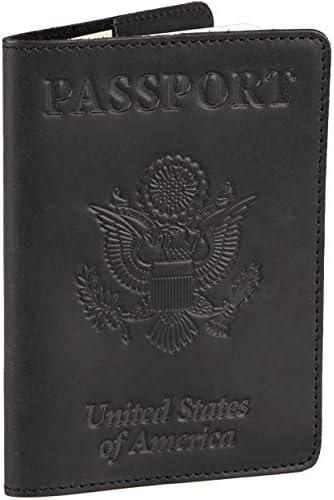 Кожена корица-притежател на паспорт Shvigel - за мъже и Жени - Калъф за паспорт (Черен ретро)