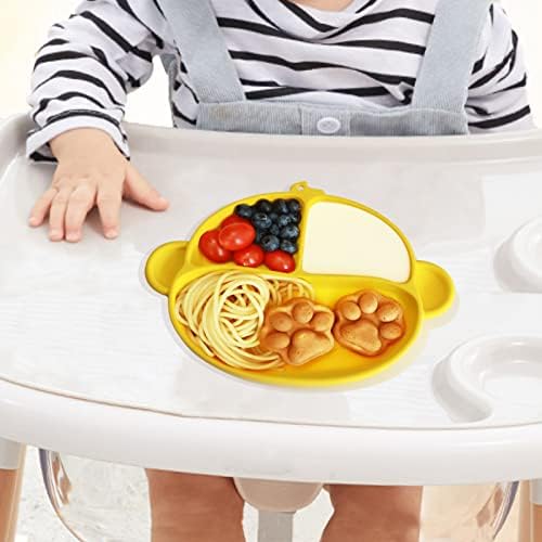 Издънка за бебето - Силиконови Разделени чинии за деца - Обучение Чинии за самостоятелно хранене на бебето - Без бисфенолаА (жълт)