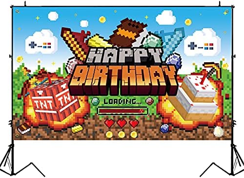 Gatherfun Pixel Party Доставки Happy Birthday Банер Фон е страхотен Фон за Снимки на Момчетата-Геймърите Възрастни Сувенири за Парти в чест на рождения Ден на Бижута