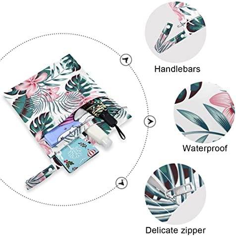 pnyoin 2 бр. Влажна, Суха Чанта Листа Монстеры Цветя Водоустойчив Многократна употреба Бебешки Тъкани Чанти за Памперси с 2 джоба с цип за подробности молокоотсоса Тъканни Бански костюми За Пътуване, Плаж, Басейн, Фитнес