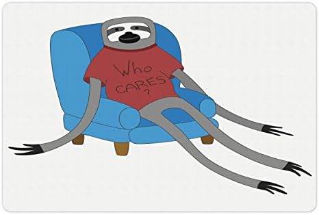 Подложка за домашни любимци Ambesonne Sloth за храна и вода, Тениска Urban Sloth с Надпис: Who Cares Отлагането Мързел Безделие, Правоъгълен Нескользящий Гумена подложка за кучета ?
