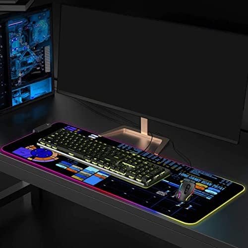 Много Голяма Дебела подложка за мишка Trekkie Преселник за масата, Led Подложка за маса с дисплей за управление на конзолата Sci-fi, Led Подложка за мишка SciFi Gifts Gamer RGB, Игрална подложка за лаптоп, Аксесоари