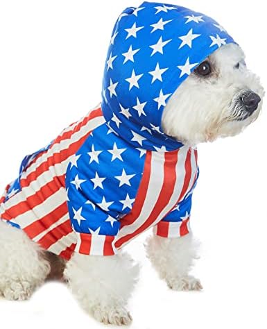 Кумур, 4 юли, Блузи с качулка, за кучета, Дрехи за малки Кучета, Ризи с Флага на САЩ, Облекло за кутрета с флага на сащ, Летни тениски (2XL)