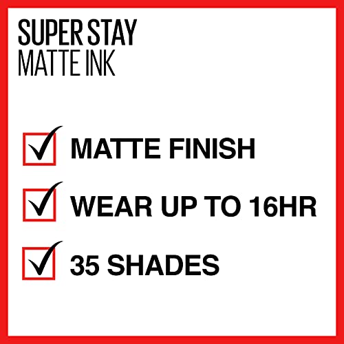 Течна червило на Maybelline Super Stay Matte Ink за грим, Стабилен, удароустойчив цвят, до 16 часа носене, Вълнуващ, Рубинено-червен, 1 брой