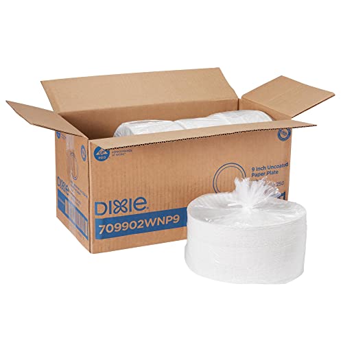 Georgia-Pacific Dixie 9-инчов мънички хартиени чинии от PRO, Бял, 709902 WNP9, броя 1000 броя (250 плочи в пакет по 4 опаковки в калъф)