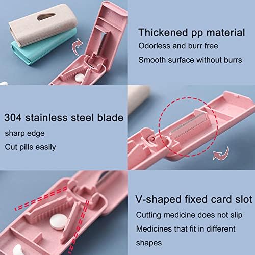 Нож за хапчета - разделител на таблетки с острие от неръждаема стомана за рязане на малки или големи таблетки половина, с седмичен организатора на таблетки (розови)