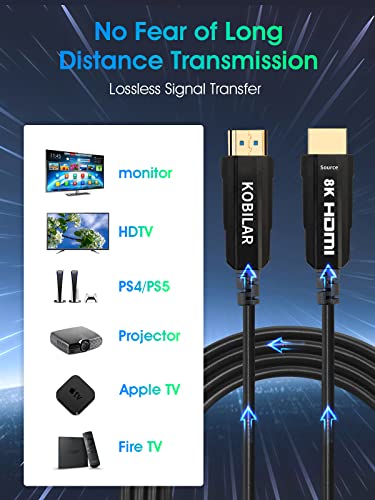 Активен Оптичен кабел Kobilar свидетелството за авиационен оператор HDMI, 33 фута за предаване на данни на големи разстояния, за телевизори 4K /8K, Проекционных дисплеи за д
