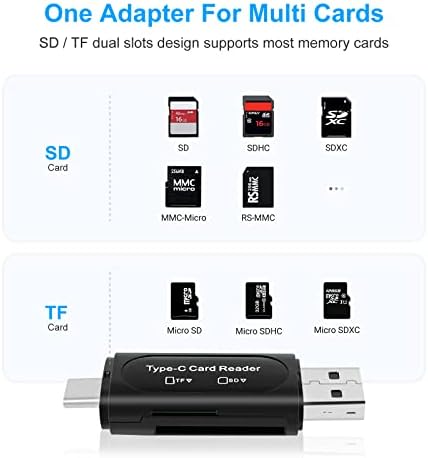 Устройство за четене на SD карти, AIYEEN 4-в-1 USB C Устройство за четене на карти SD с два слота за OTG Адаптер за карта с памет TF/Micro SD/SDXC/Micro SDXC/Micro SDHC (Черен)