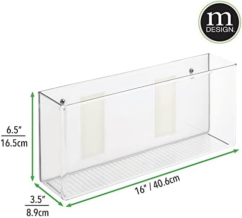 Пластмасов контейнер-Органайзер за съхранение на mDesign с лепкава стена за организиране на кухня или килер на стената - Компактен Титуляр за опаковки за сандвичи от фолио с ширина 16 см - Колекция Ligne - Прозрачен