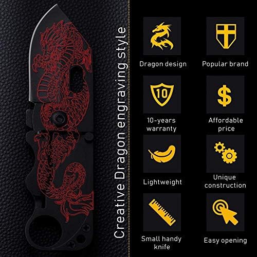 Комплект от 2 теми - Малък Джобен нож Сгъваем нож за портфейл - Мини-тактически нож с щипка за пари - Кредитна карта Cool Dragon Blade - Японски нож Tanto с фиксирано острие - Полированное остър нож 5.9 инча