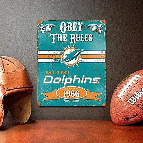 Ретро Знак Party Animal NFL Маями Делфините С Релефни изображения от метал, Цвят на екип, на 11.5 x 15,5