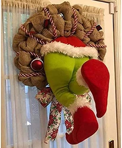 Как Гринч Открадна Коледа венец, прекалено меки Крака се Заби в стената Коледен Венец от зебло Украса на Коледното гирлянди Най-Сладки и Прекрасни Страхотни подаръци за приятели (1, С)