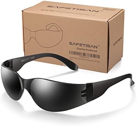 Защитни очила SAFETISAN с тонировкой на Едро, 48 броя в опаковка, Защитни Тъмни Защитни очила за защита от uv, устойчиви на надраскване и удар Дим лещи Са идеални за строит?